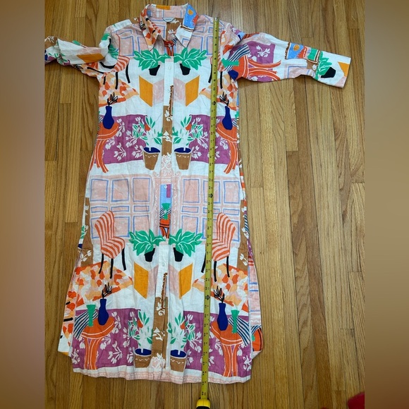 Poetry Multicolor Linen Blend Long Sleeve Plant Print Dress - Picture 8 of 9